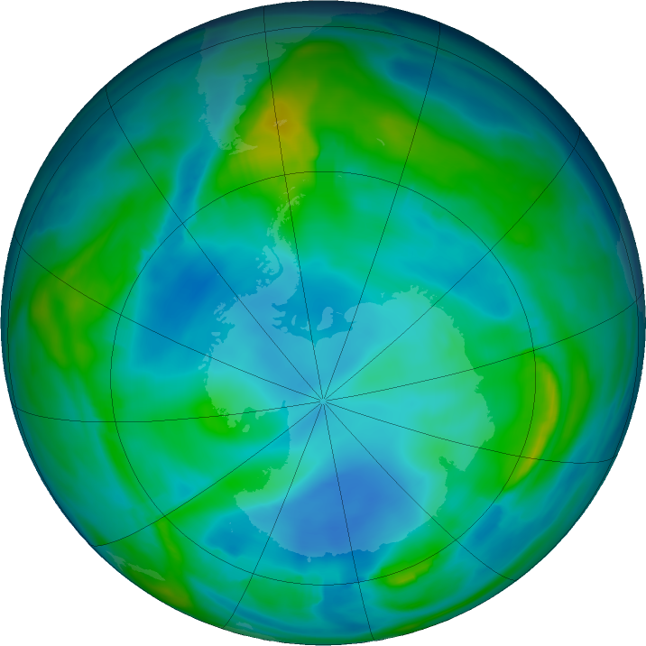 Antarctic ozone map for 29 May 2021